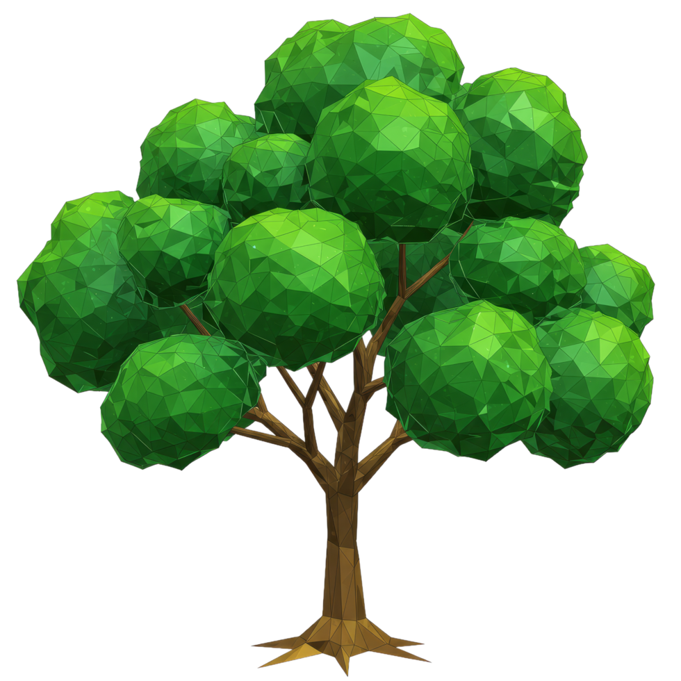 Low Poly Green Tree Illustration On Transparent Background png
