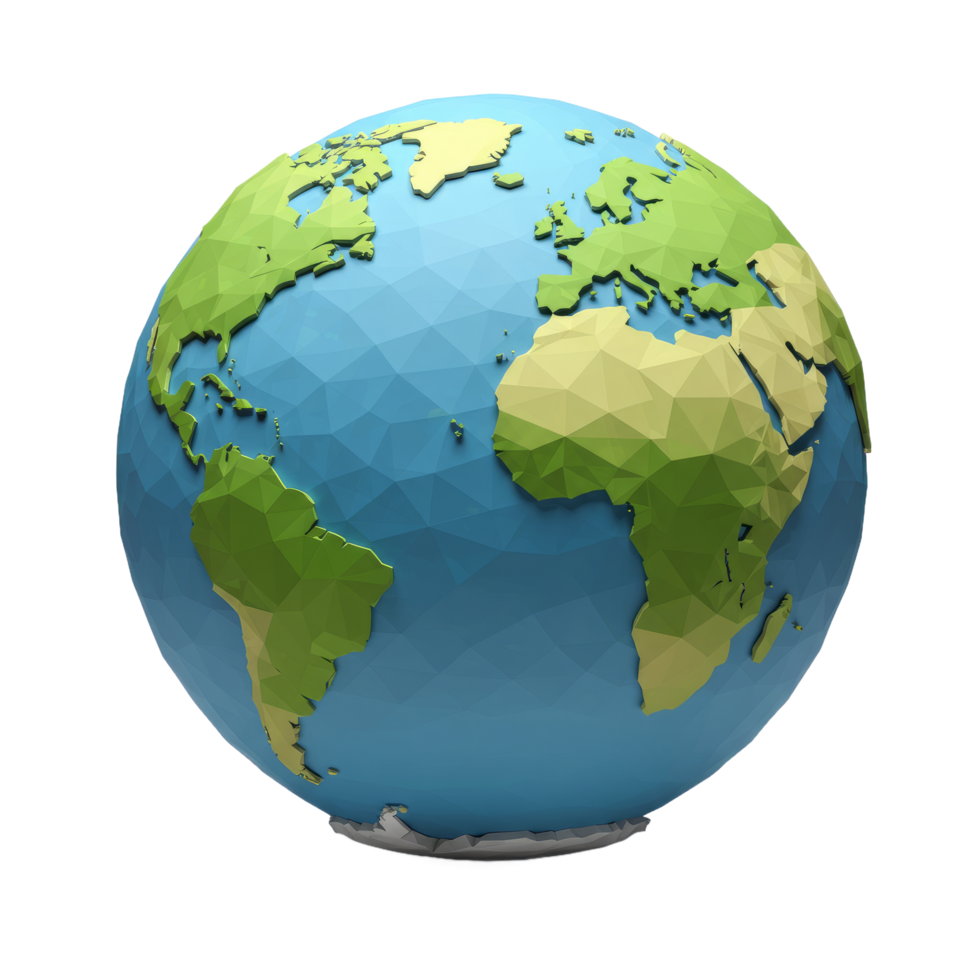 Low Poly 3D Globe Render Green And Blue Polygonal World Map png