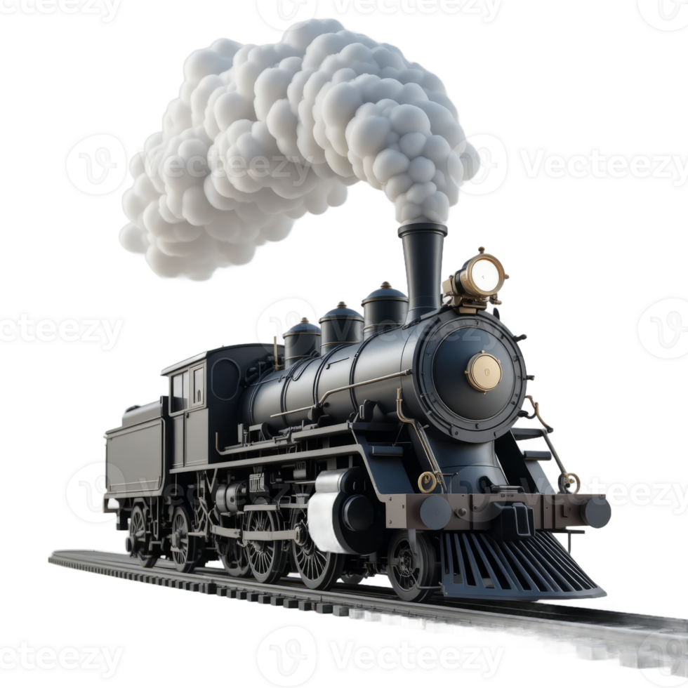 Vintage Steam Locomotive On Railroad Tracks With White Steam png