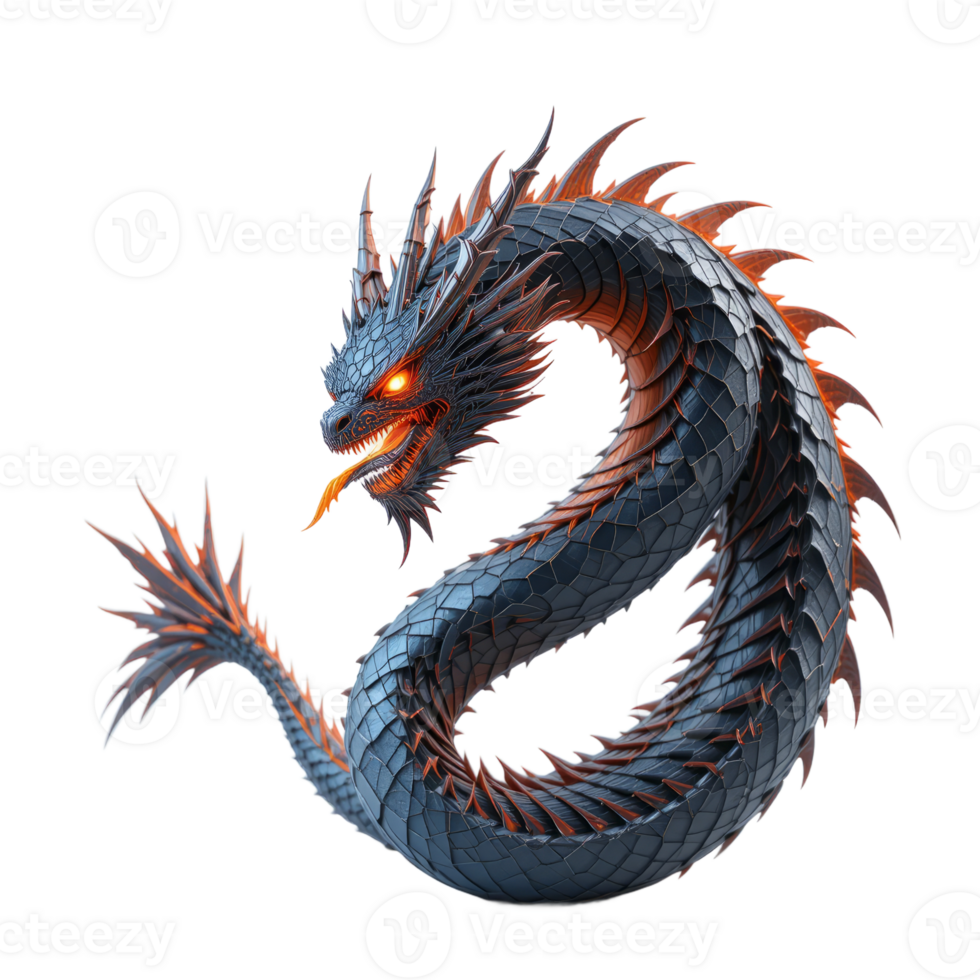 Powerful Gray And Blue Coiled Dragon 3D Render png