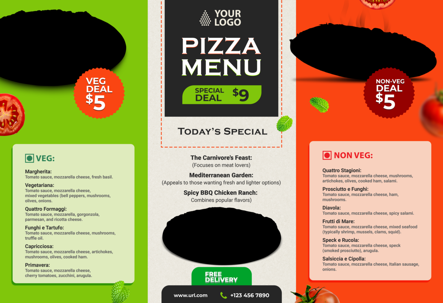 Trifold pizza menu template psd