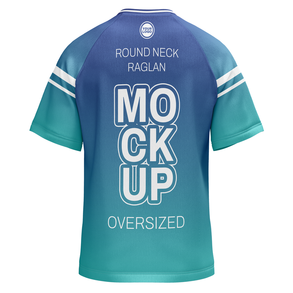 Back view mens raglan round neck oversized tshirt jersey mockup psd