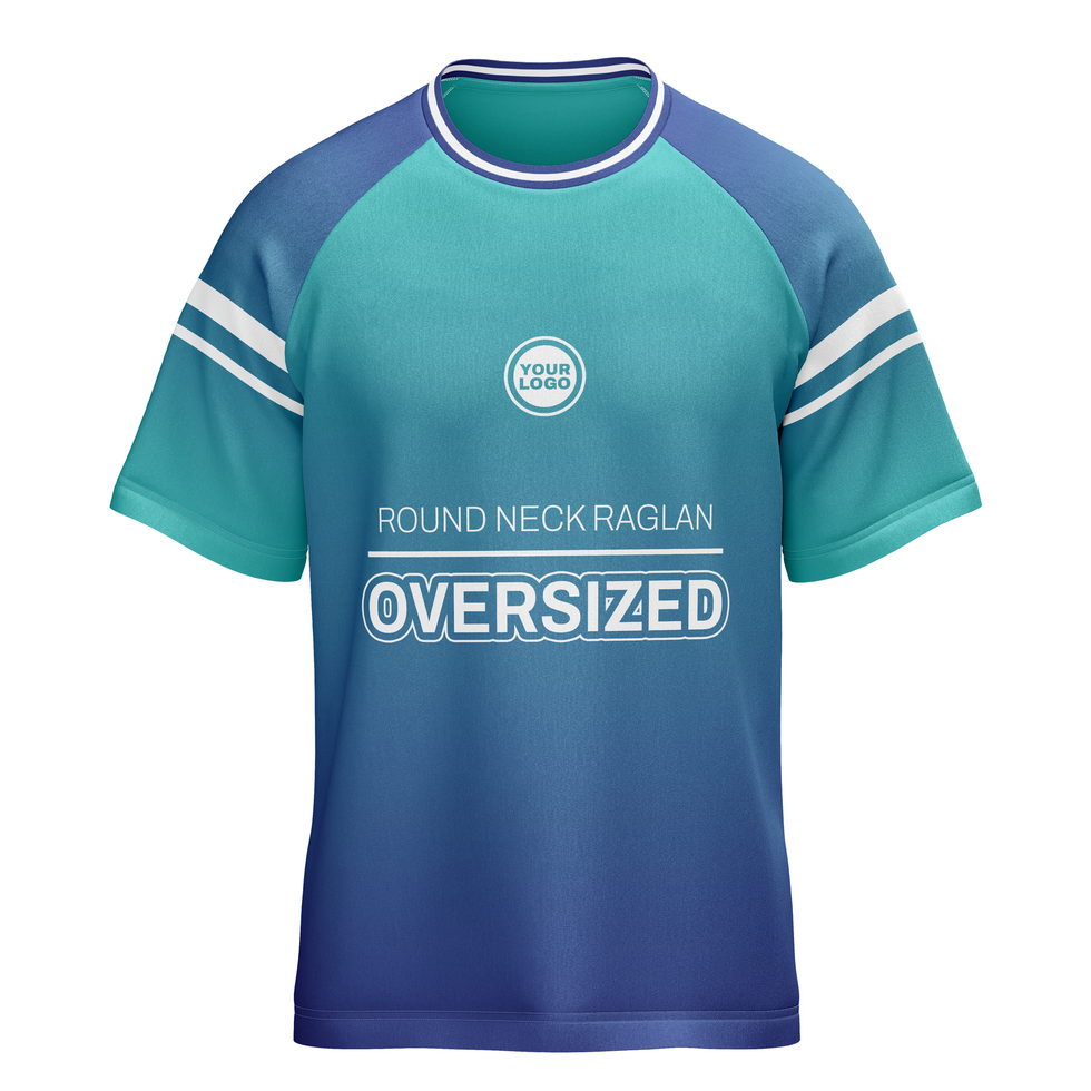 Mens raglan round neck oversized tshirt jersey mockup front view psd