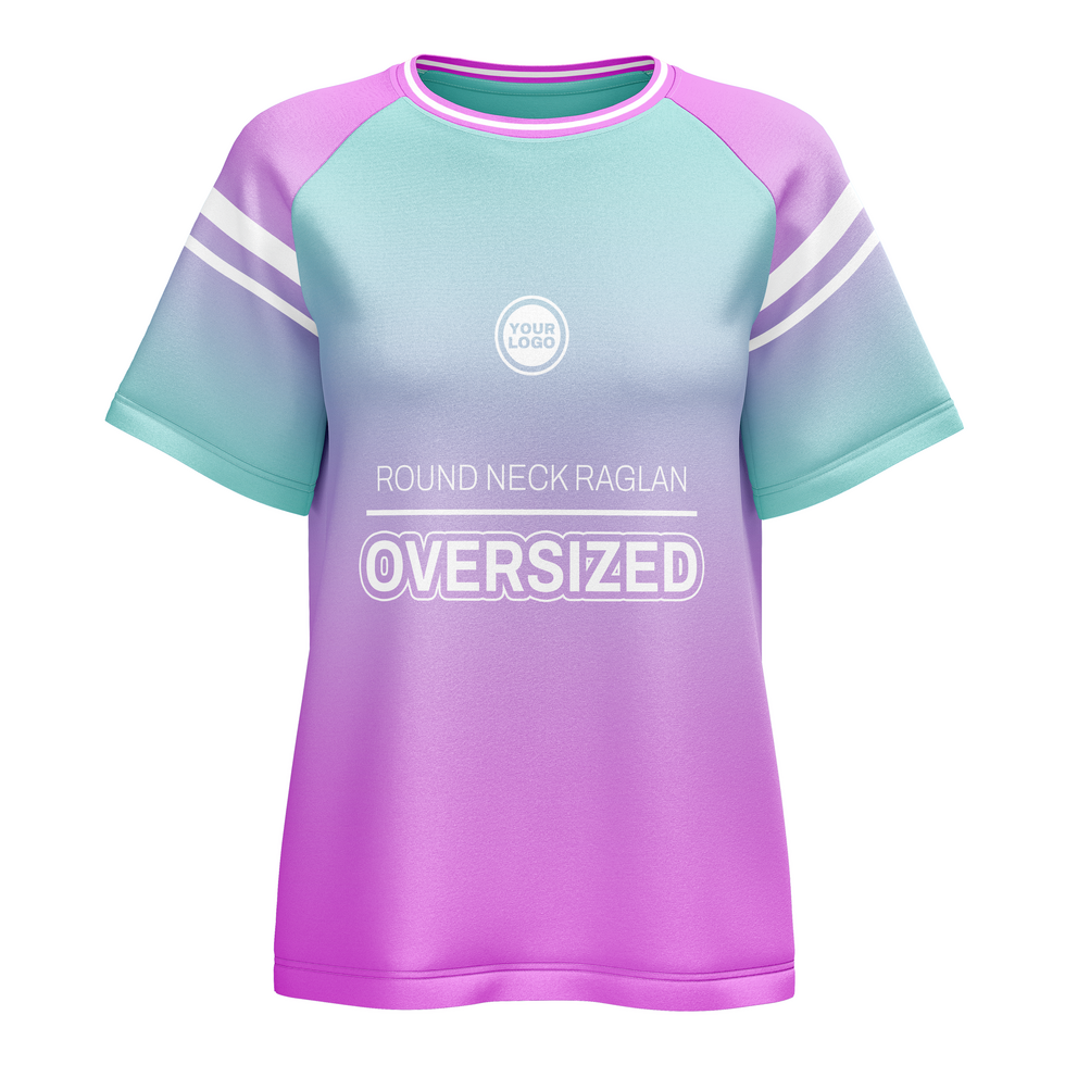 Womens raglan round neck oversized tshirt jersey mockup front view psd