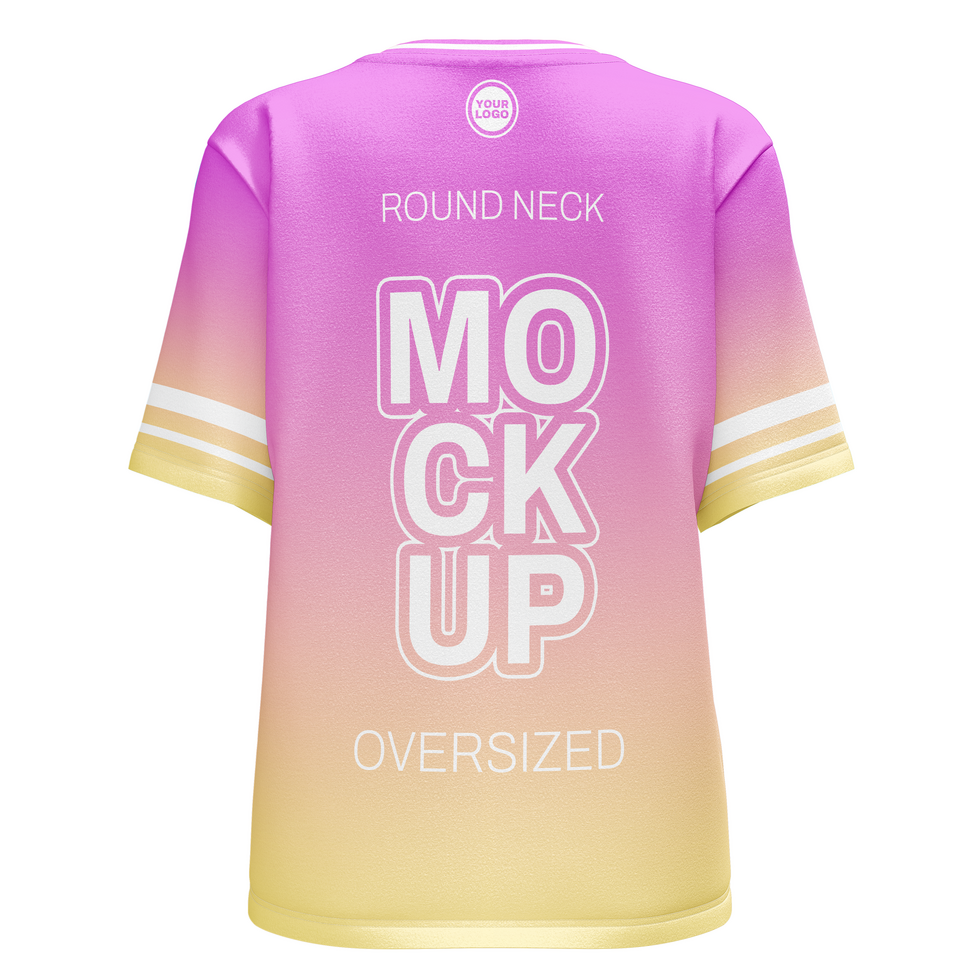 Back view womens basic round neck oversized tshirt jersey mockup psd