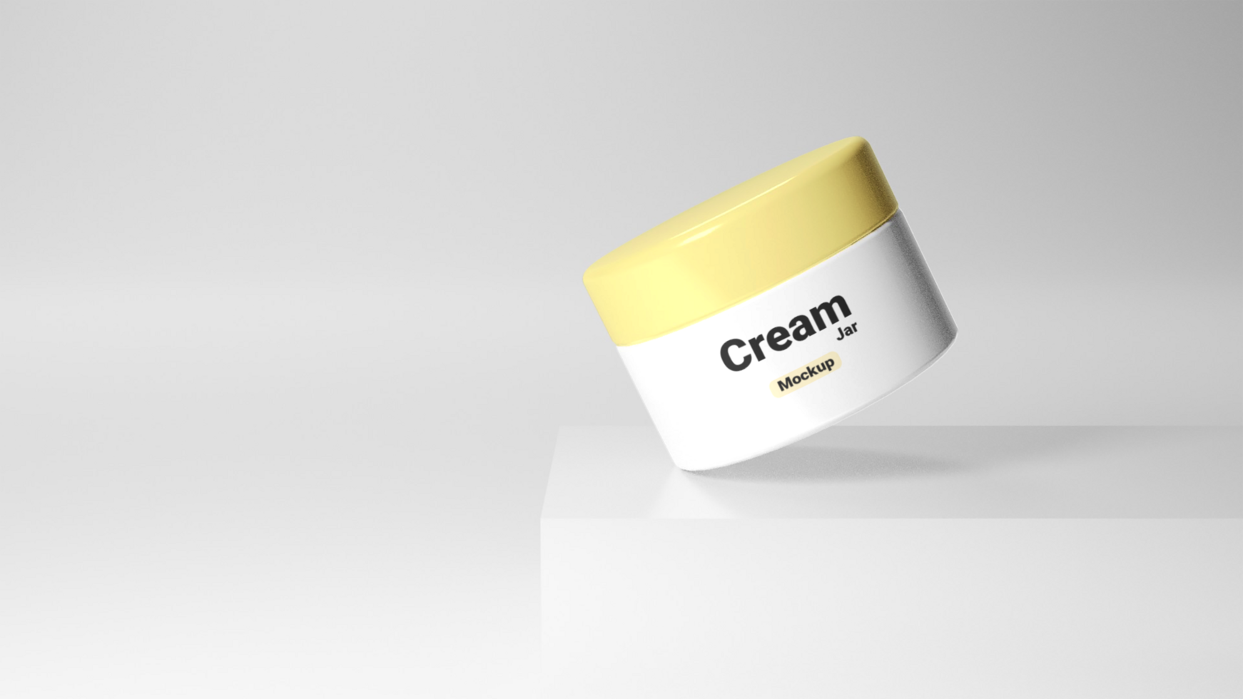 A cream container on a white surface psd