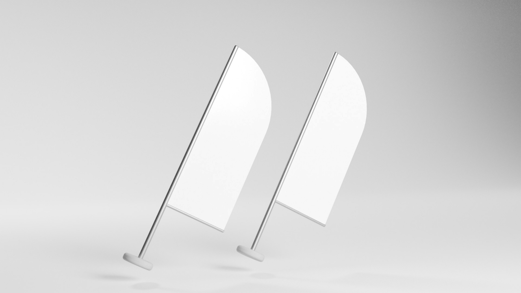 Two white flags mockup design on a gray background psd