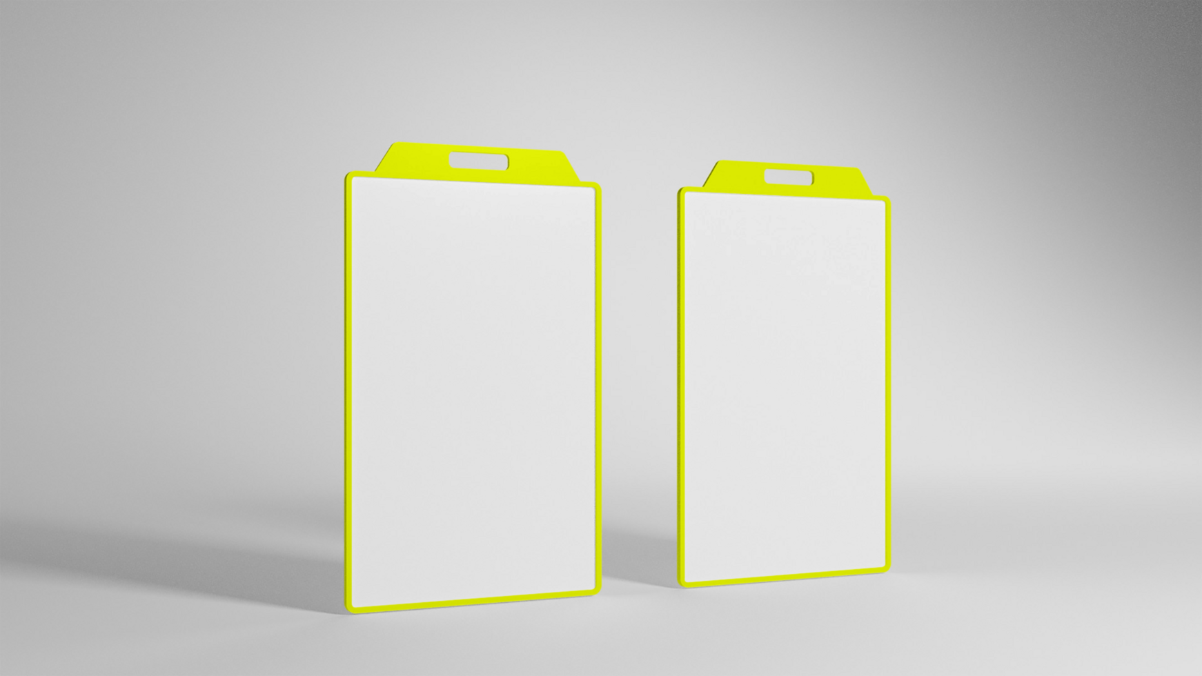 Two yellow and white plastic boxes with blank spaces psd