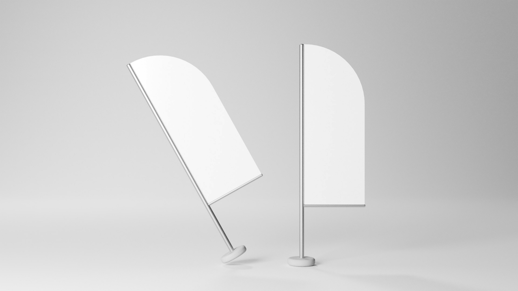 white flags mockup on a gray background psd