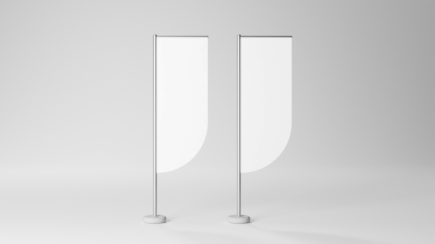 Two white flags mockup on a white background psd