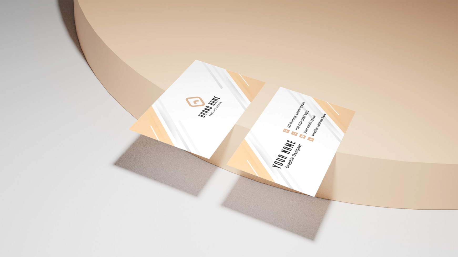 Two business cards on a round surface psd