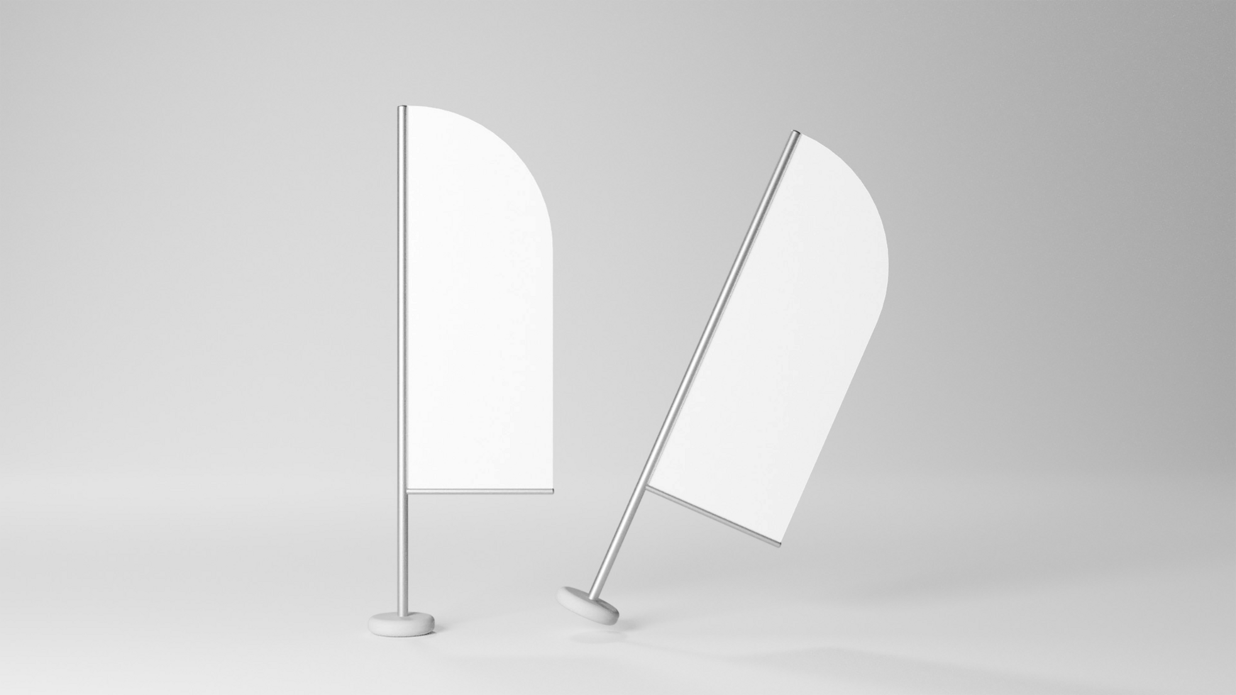 Two white flags mockup on a gray background psd