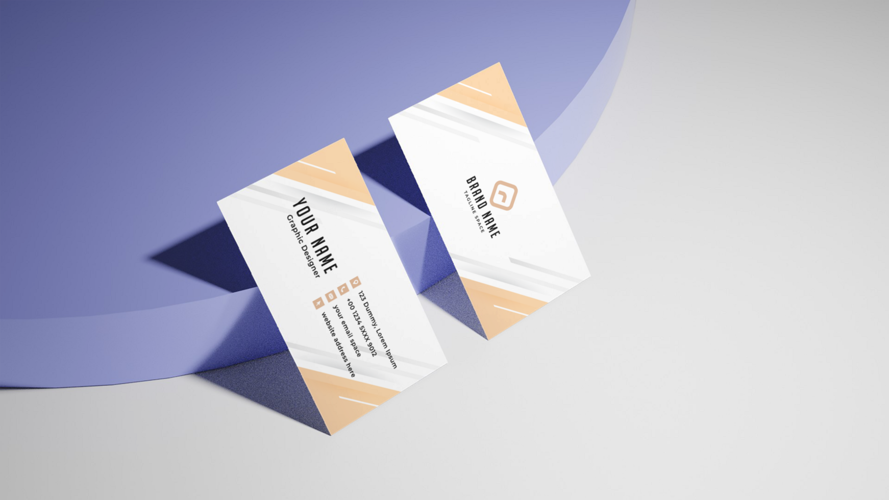 Two business cards mockup on a purple circle psd