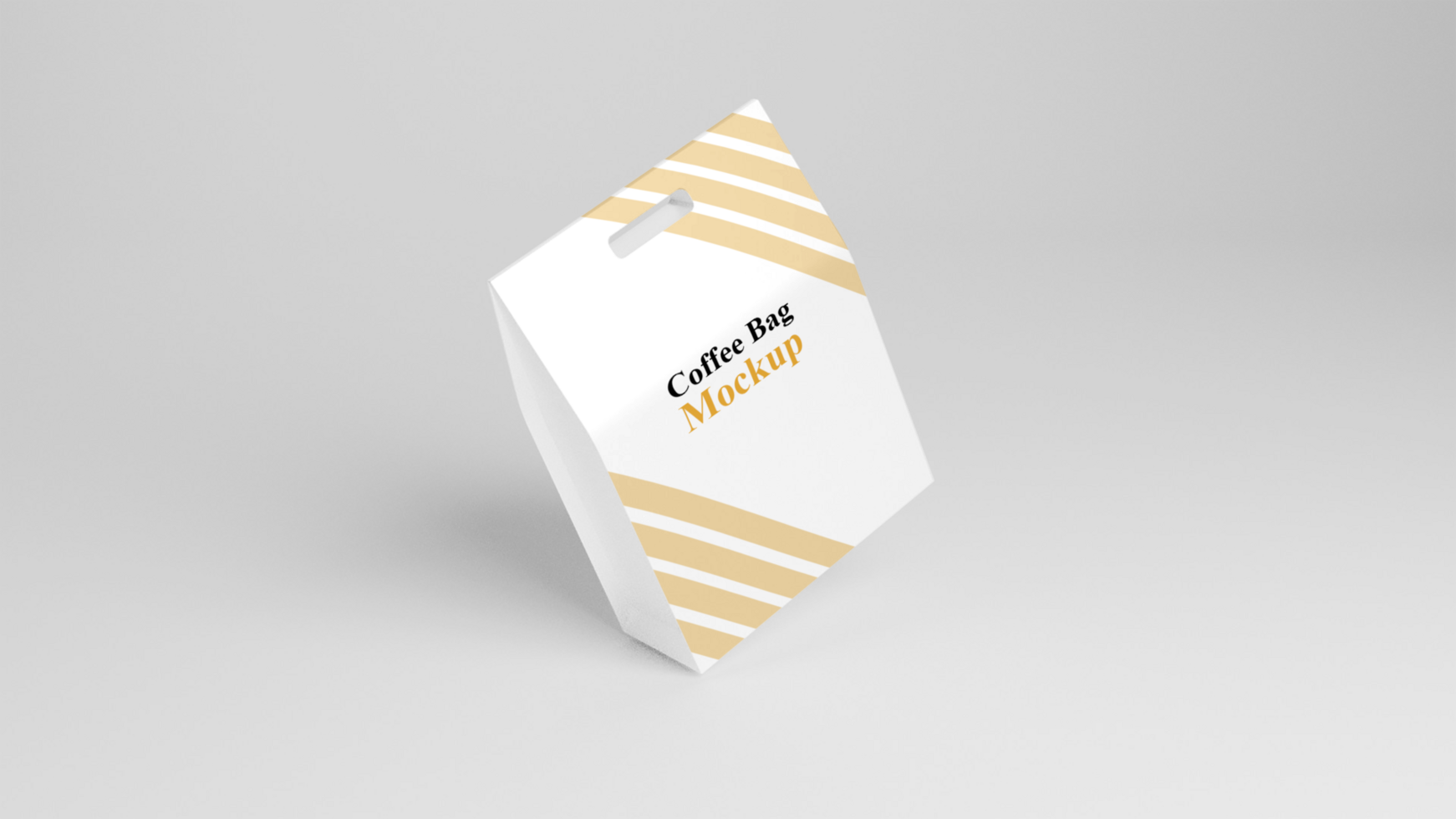 A white paper bag with gold stripes on it psd