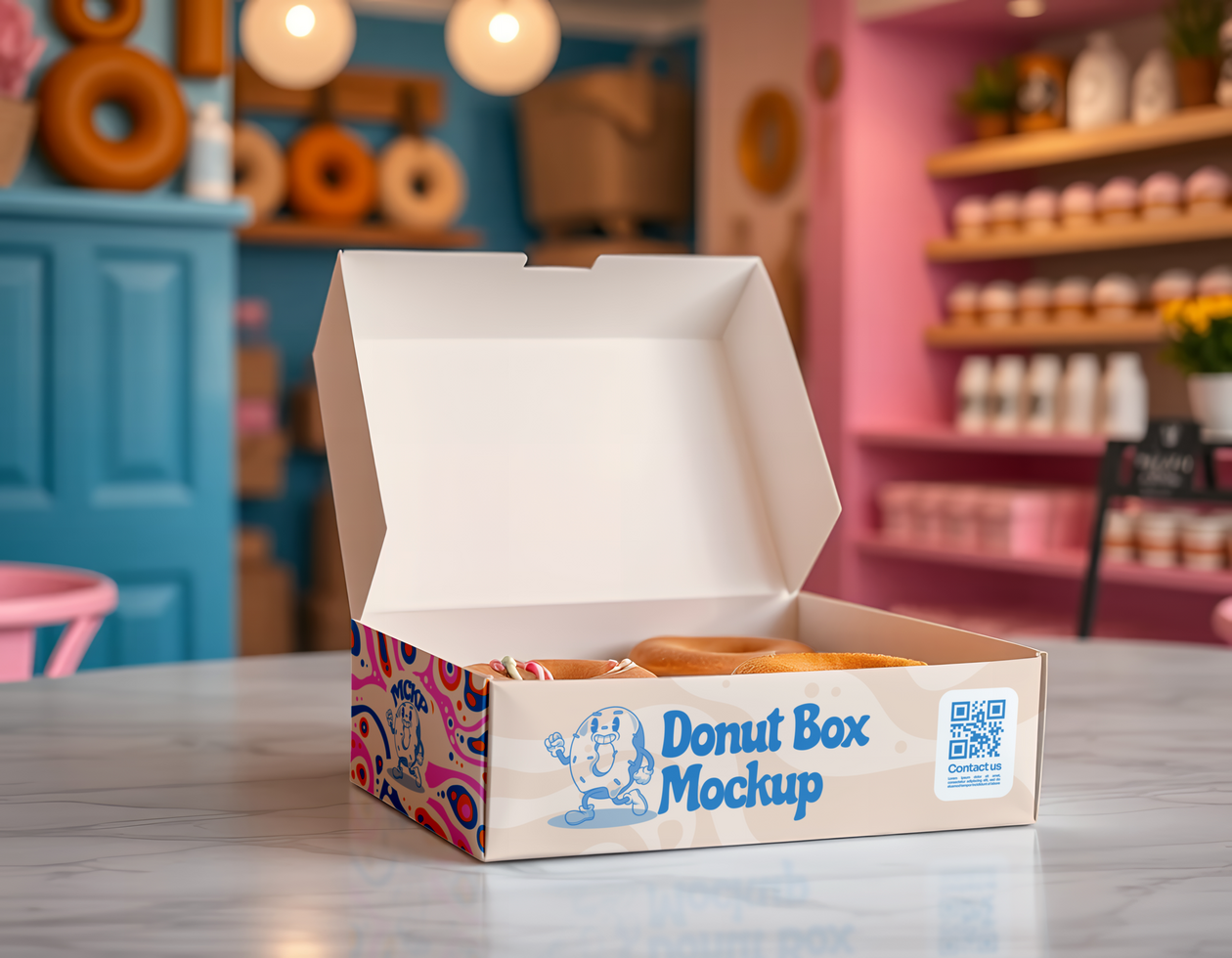 A donut box mockup showcasing delicious donuts inside psd