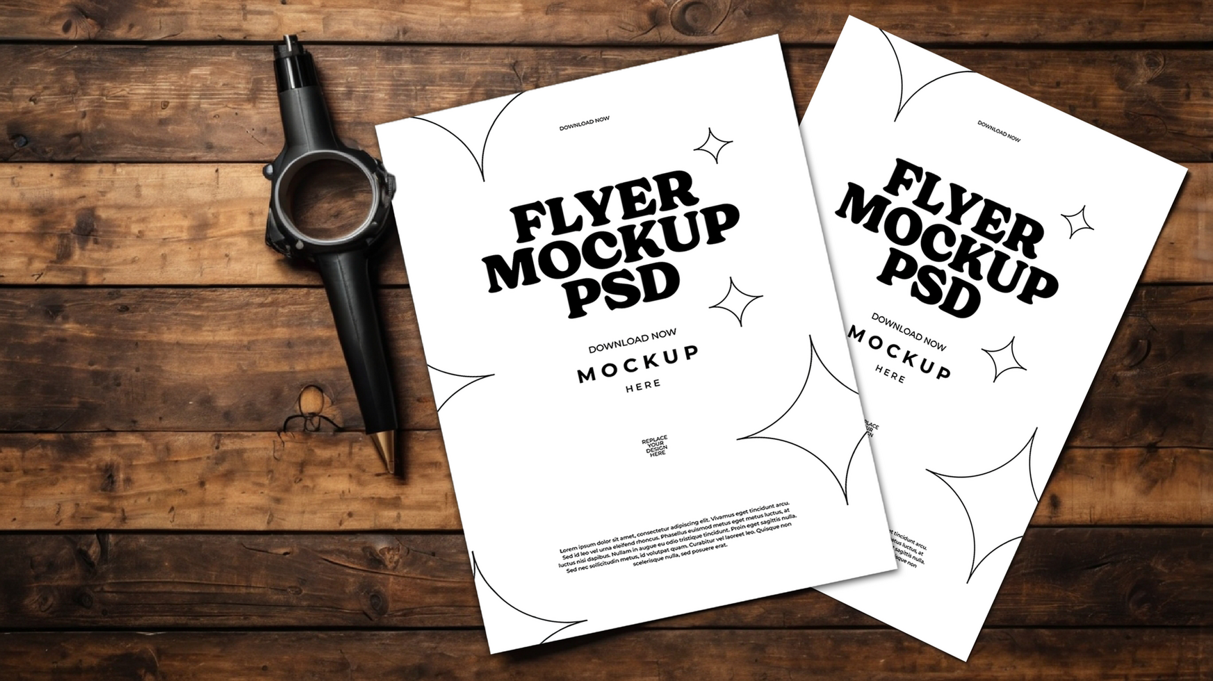 Flyer Mockup on Wooden Background psd