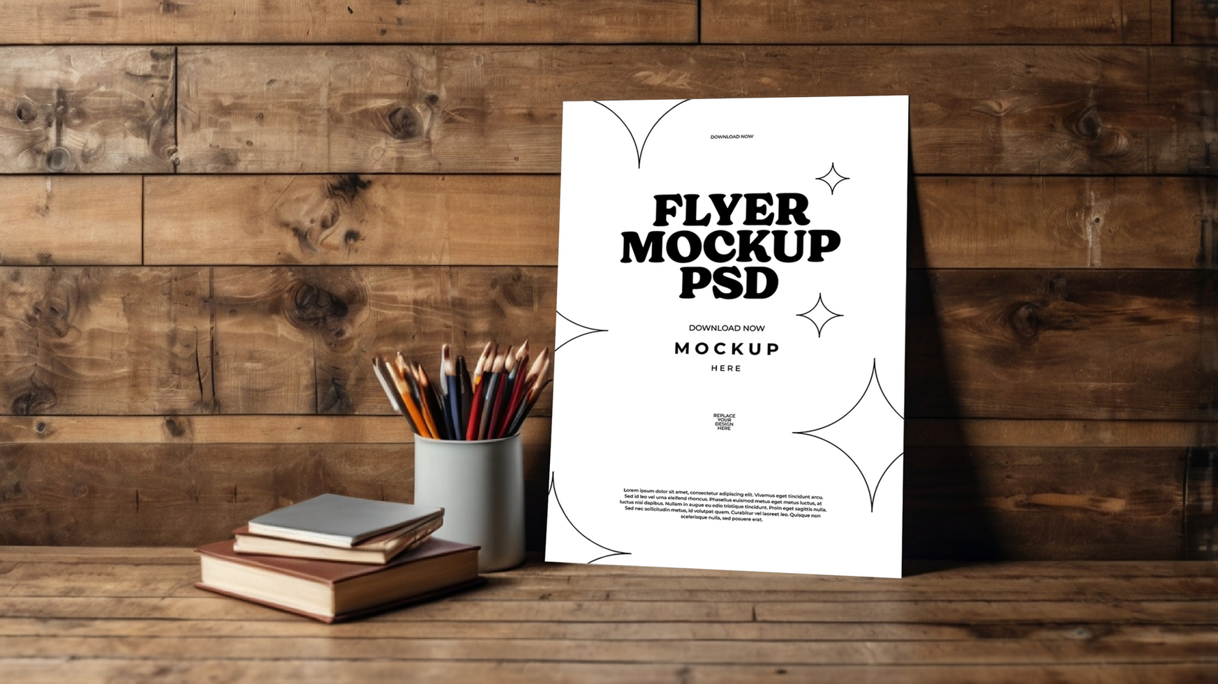 Flyer Mockup with Clean and Minimalist Design on a Wooden Background psd