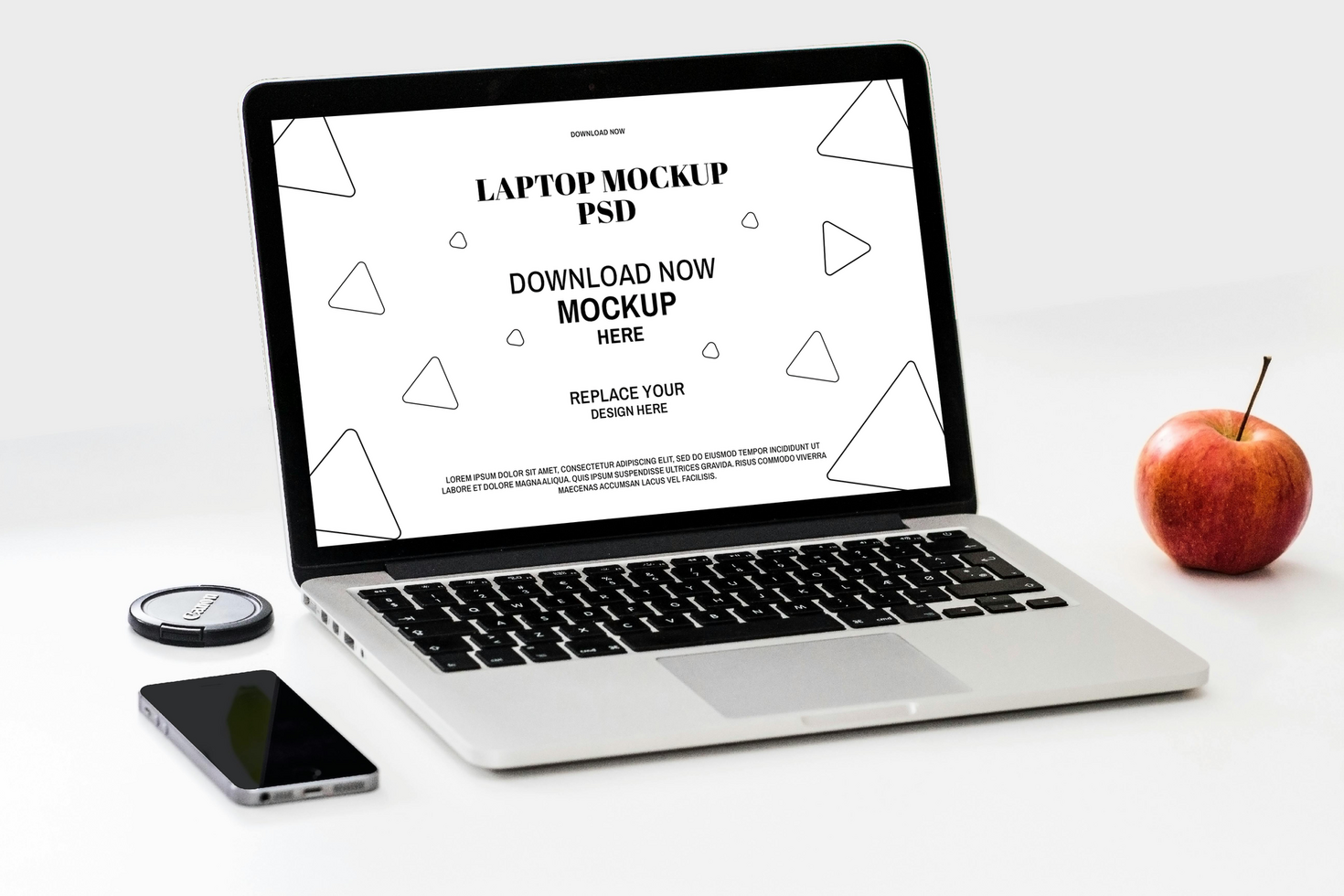 Laptop Mockup with Apple and Mobile Phone psd