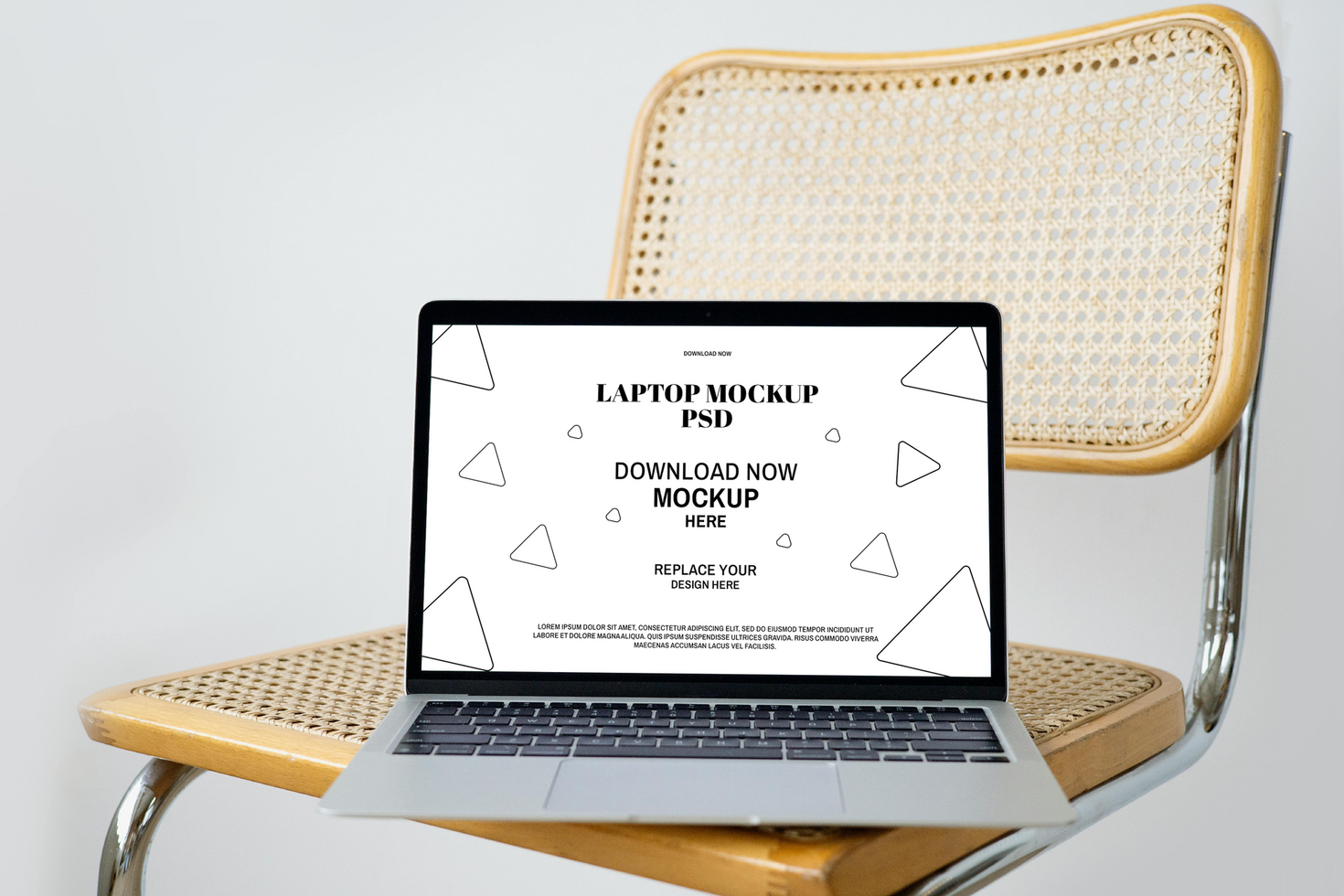 Laptop Mockup on a Stylish Chair - Perfect for Website and App Design Presentations psd