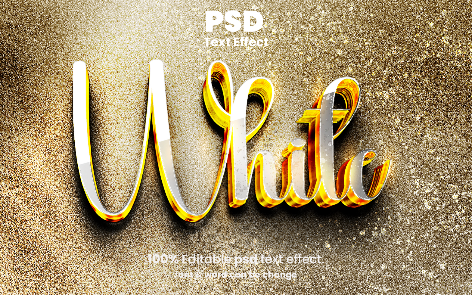 Gold white glossy 3d text effect psd