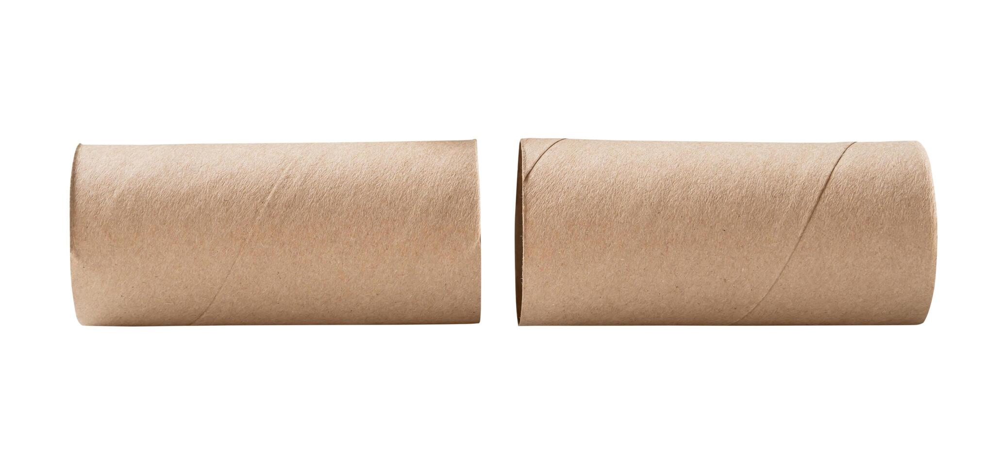 Top view set of tissue paper cores or toilet paper tubes after used out in toilet or restroom isolated on white background with clipping path photo