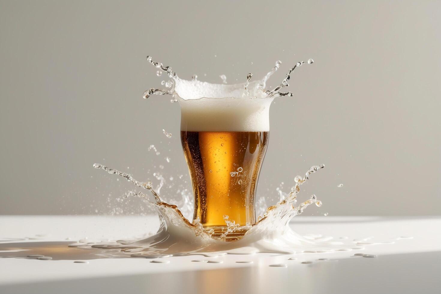 A glass of beer is splashing water photo
