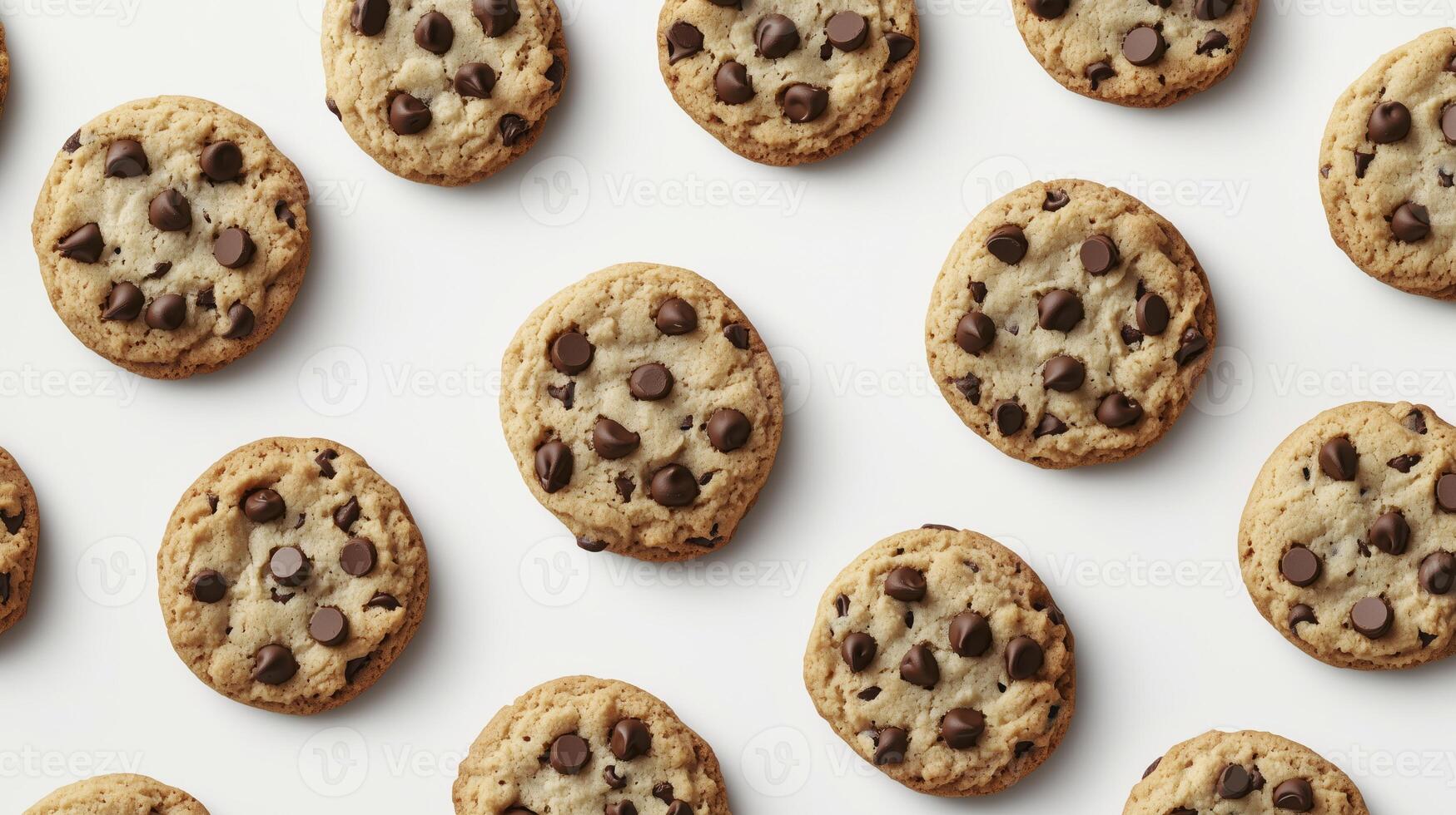Chocolate chip cookie pattern on white background photo