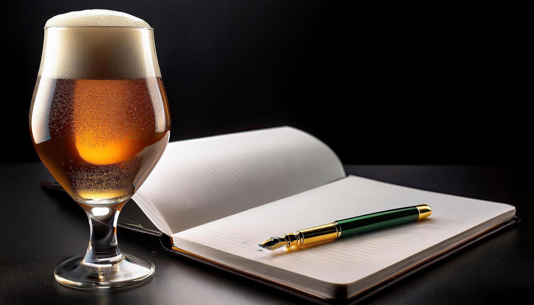 Beer Tasting Notes and fountain pen putting on a beer tasting empty notebook photo