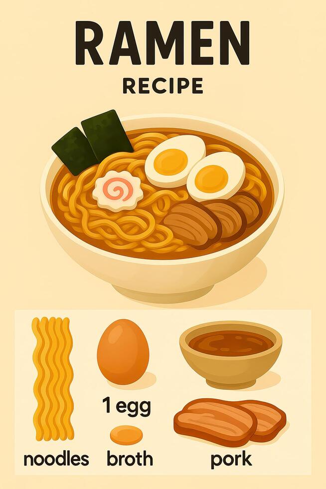 Ramen recipe with ingredients and instructions photo
