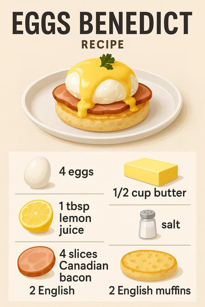 Egg benedict recipe with ingredients and instructions photo