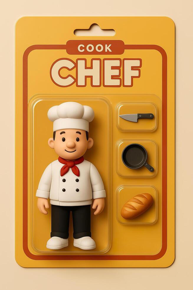 A cartoon figure of a chef in a package photo