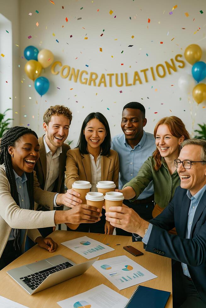 Congratulations on the success of a business team photo