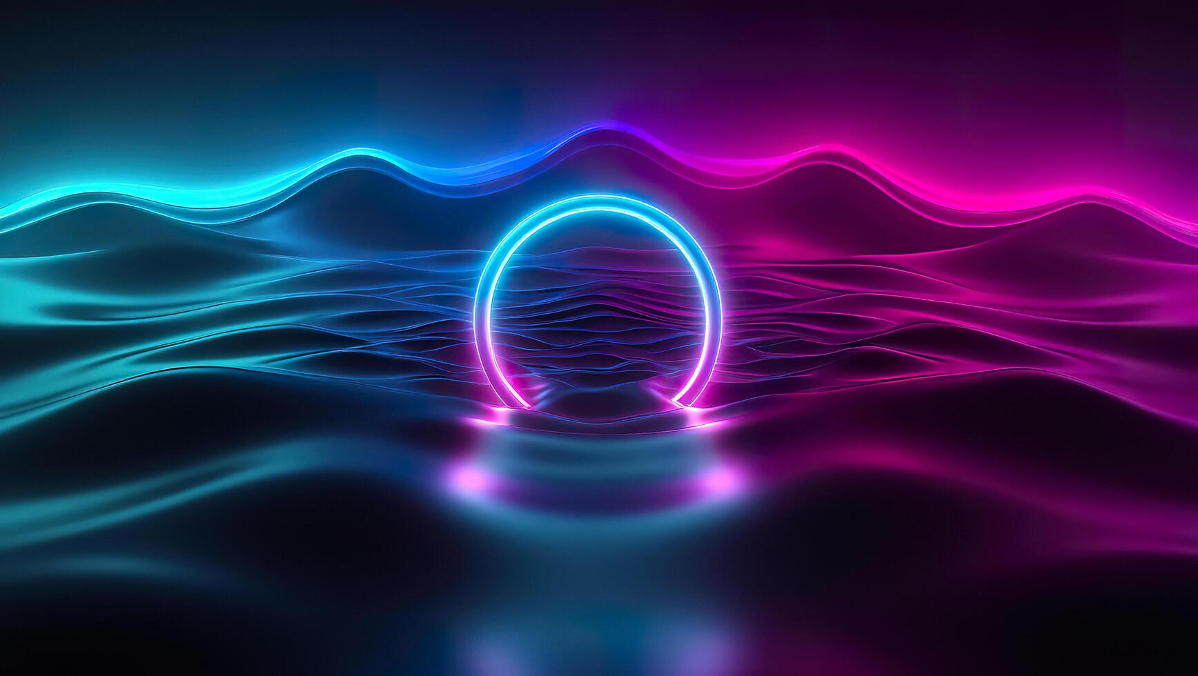 Neon glowing waves on a dark background photo