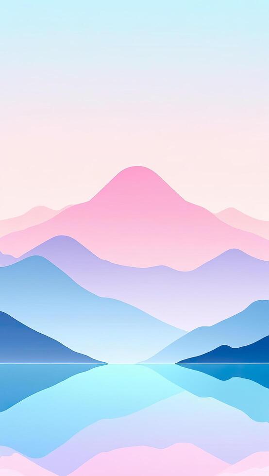 Mountains and water with a pink and blue sky photo