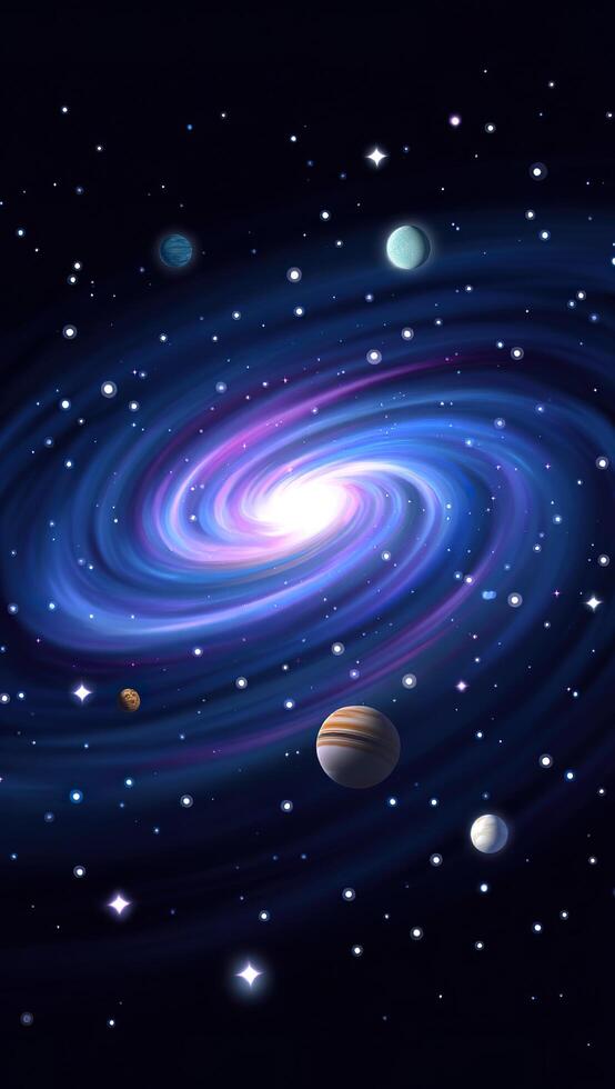 An illustration of the universe with planets and stars photo