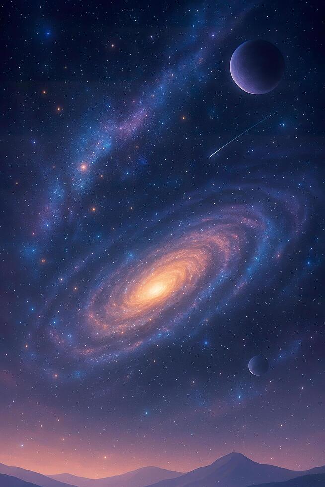 The milky way galaxy and its planets are shown in this image photo