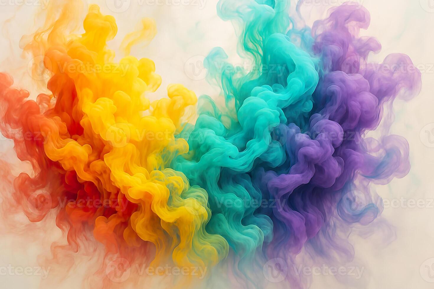 Vibrant multicolor ink clouds swirling in soft studio light atmosphere photo