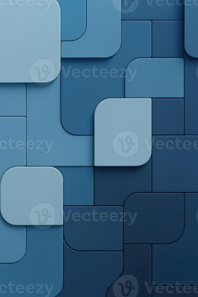Layered blue geometric tiles forming abstract structure with smooth matte surface photo