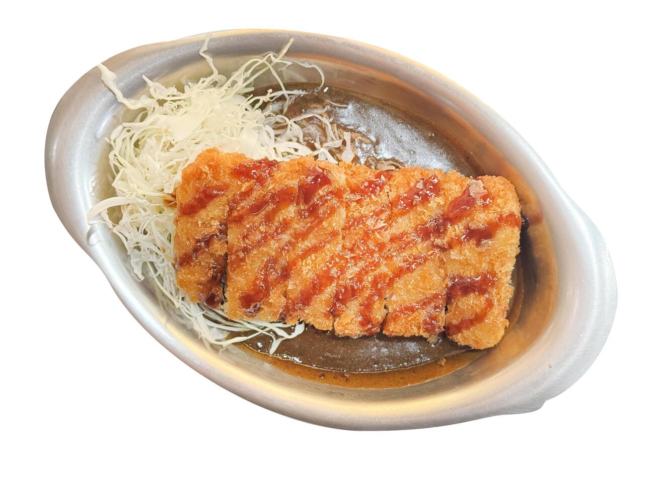 Top view of Katsu curry, Curry with pork cutlet , focus selective photo