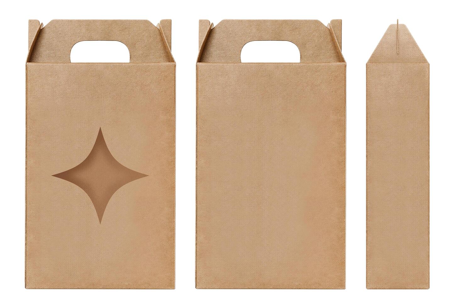 Box brown window Star shape cut out, Packaging template photo