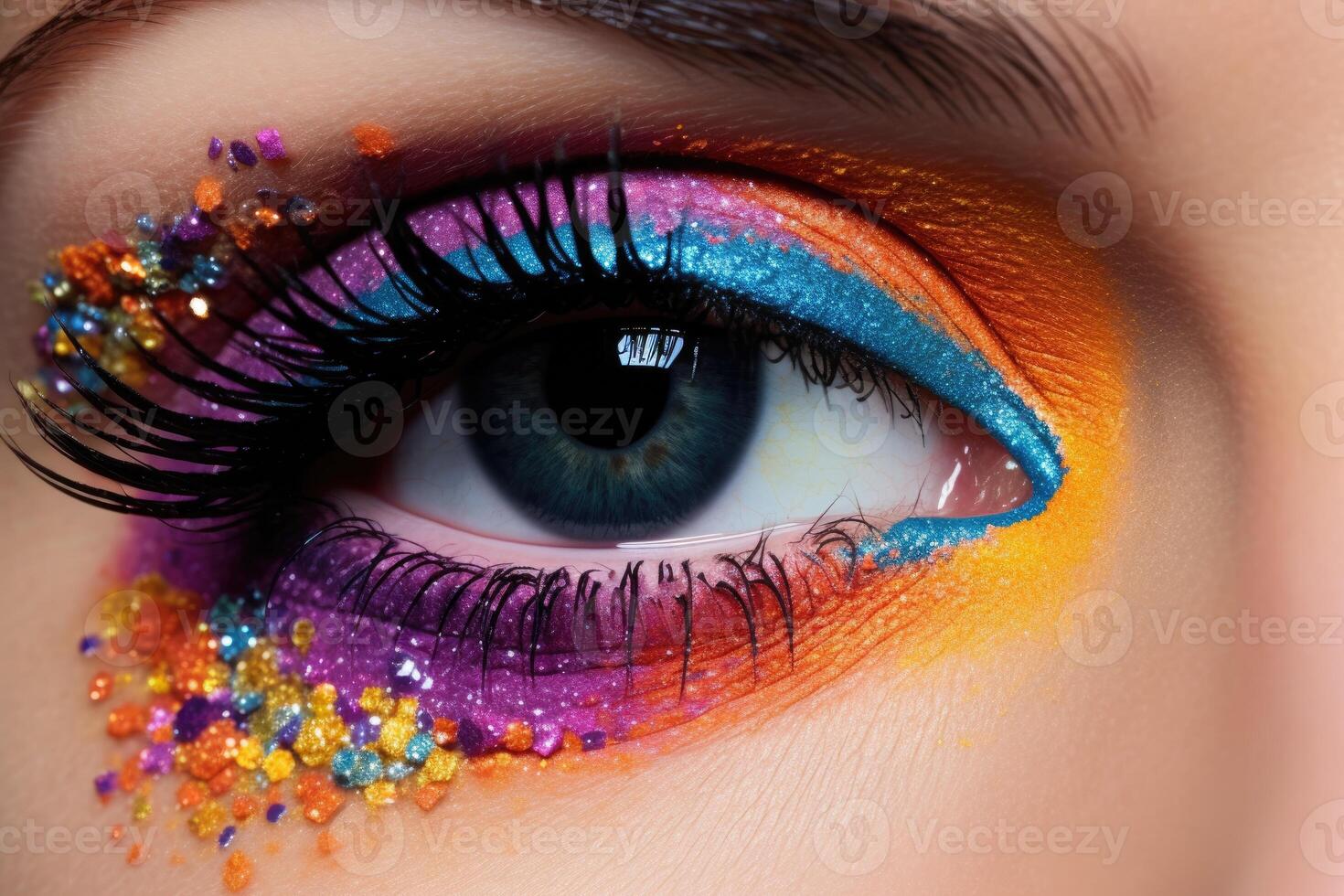 close-up of the eye with bright makeup, photo