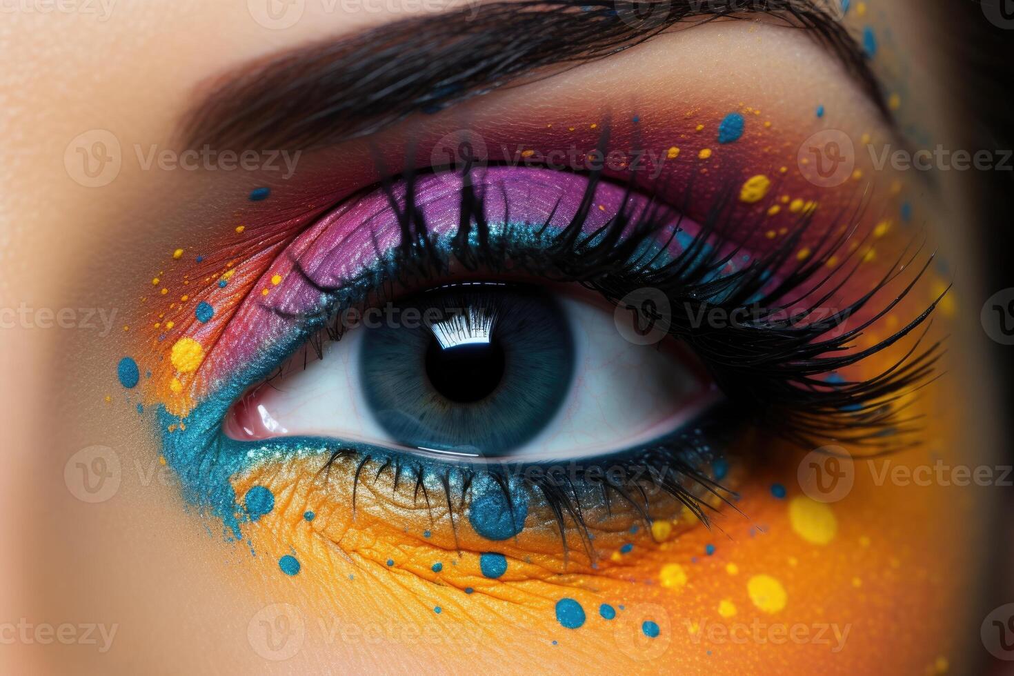 close-up of the eye with bright makeup, photo