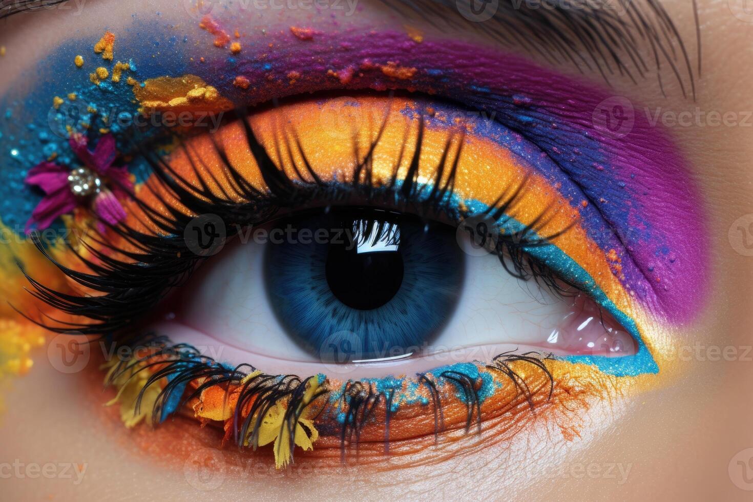 close-up of the eye with bright makeup, photo