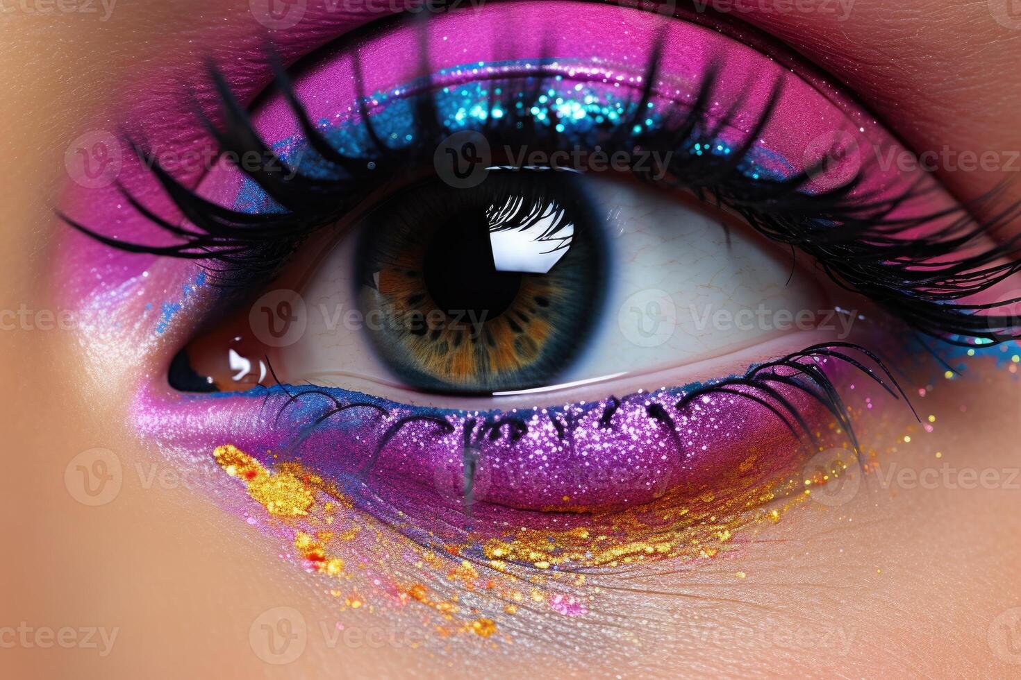 close-up of the eye with bright makeup, photo