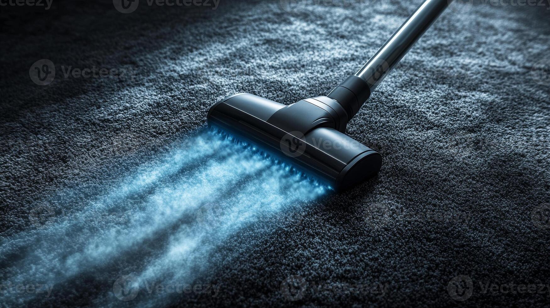 Vacuum cleaner effectively removing dirt from a soft carpet during a spring cleaning session in a cozy living room photo