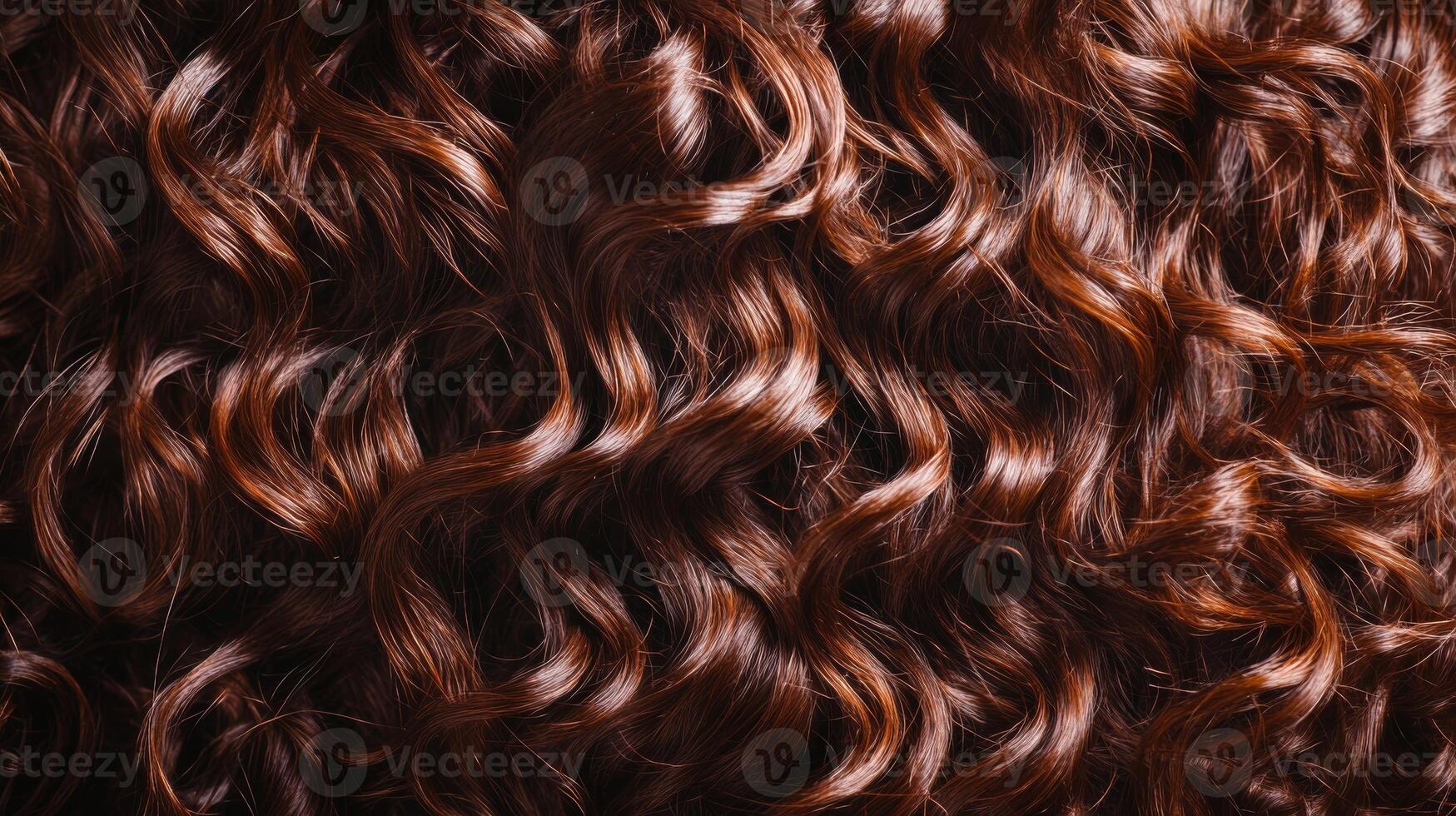 Interesting curly hairstyle featuring rich brown color and defined curls on a close-up view, highlighting texture and shine photo