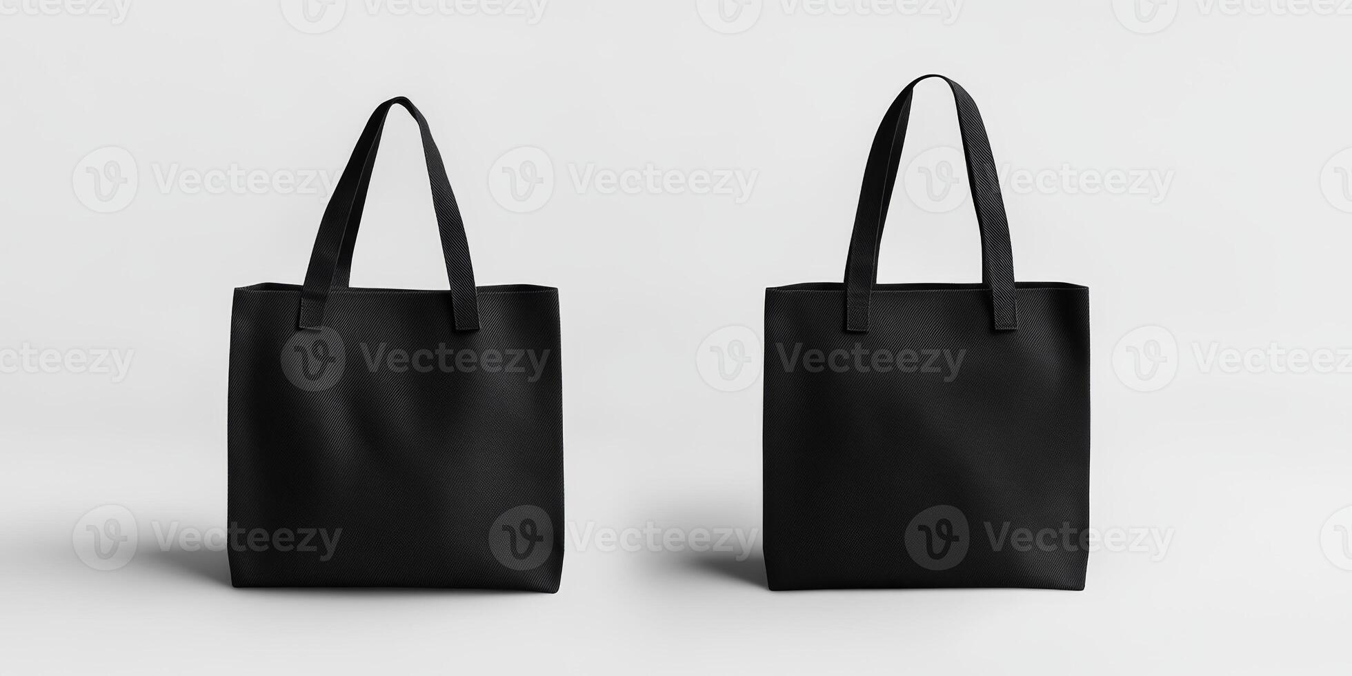 Elegant black tote bags displayed in a minimalistic studio setting showcasing their sleek design and versatile style photo