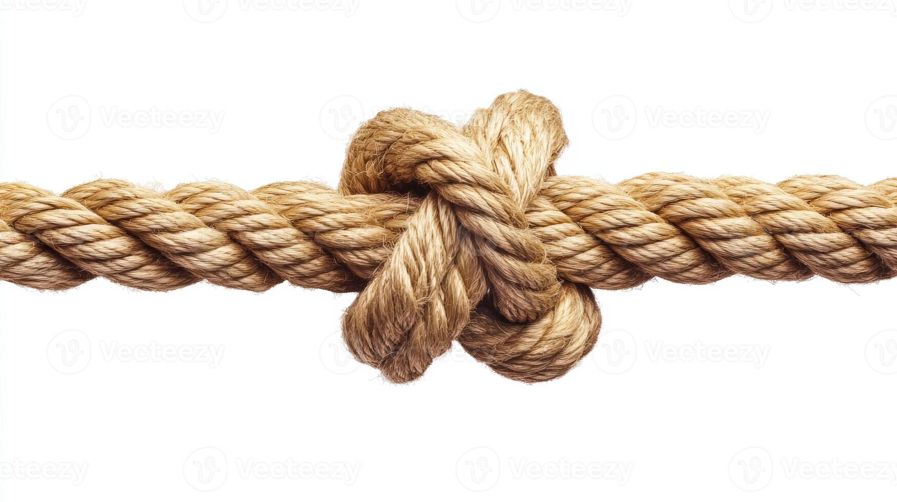 Detailed view of a tightly tied natural fiber knot showcasing intricate twists and textures during daytime photo