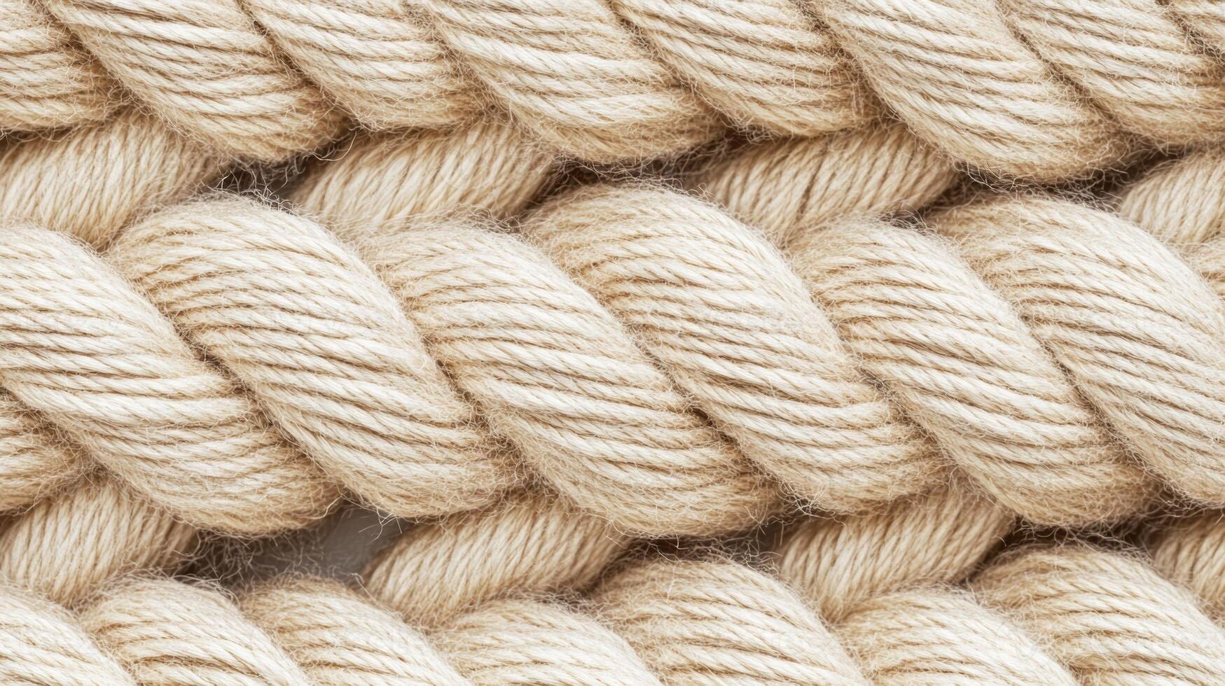 Natural light reveals the texture and detail of twisted beige rope fibers in a close-up view photo