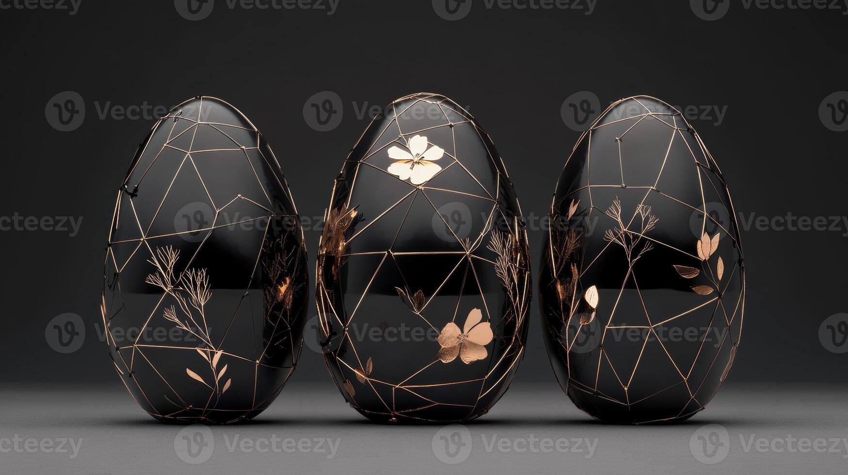 Decorative black eggs with floral designs and geometric patterns displayed together photo